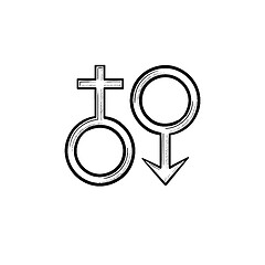 Image showing Female male genger symbols hand drawn outline doodle icon.