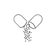 Image showing Opened capsule pill hand drawn outline doodle icon.