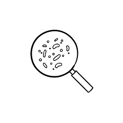 Image showing Bacteria under magnifying glass hand drawn outline doodle icon.