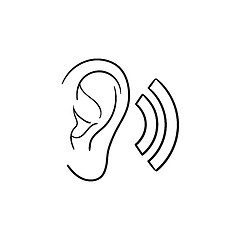 Image showing Human ear with sound waves hand drawn outline doodle icon.