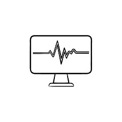 Image showing ECG machine displaying heartbeat hand drawn outline doodle icon.