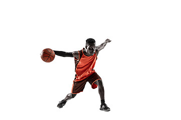 Image showing Full length portrait of a basketball player with ball