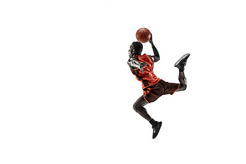 Image showing Full length portrait of a basketball player with ball