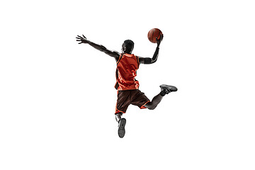 Image showing Full length portrait of a basketball player with ball