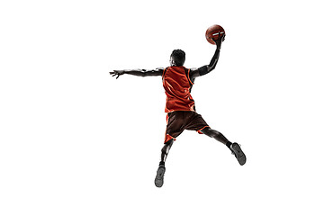 Image showing Full length portrait of a basketball player with ball