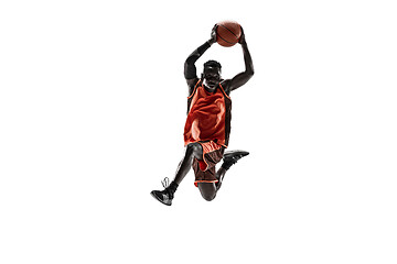 Image showing Full length portrait of a basketball player with ball