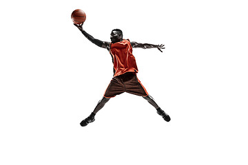 Image showing Full length portrait of a basketball player with ball