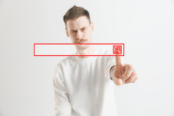 Image showing Businessman hand touching empty virtual screen