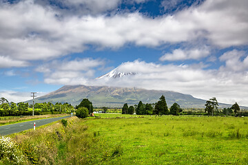 Image showing volcano Taranaki covered in clouds, New Zealand 