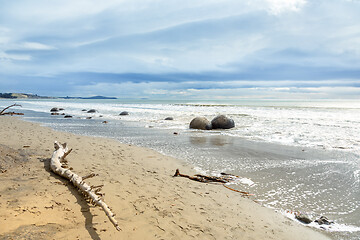 Image showing boulders at the beach of Moeraki New Zealand