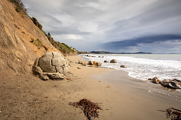 Image showing boulders at the beach of Moeraki New Zealand