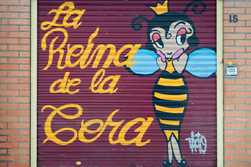 Image showing BARCELONA, SPAIN - JUNE 2, 2013: Cute cartoon bee painted on the door