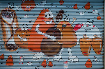 Image showing BARCELONA, SPAIN - JUNE 2, 2013: Cute cartoon characters painted on the door