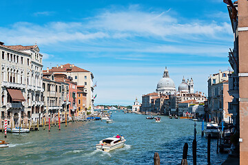 Image showing VENICE, ITALY - JULY 14, 2016: View from the bridge to the Grand Canal and Santa Maria della Salute