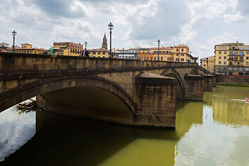 Image showing FLORNCE, ITALY - APRIL 24, 2019: View of the historic buildings in Florence. Reflection in the river