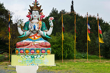 Image showing POMAIA, ITALY - APRIL 25, 2019: Statue of Chenrezig in Lama Tzong Khapa Institute in Pomaia, Tuscany, Pomaia,