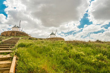 Image showing View of windmills in Consuegra, Spain