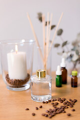 Image showing aroma reed diffuser, candle and essential oil