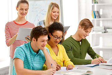 Image showing students with notebooks and tablet pc at school