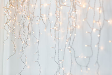 Image showing christmas garland lights over grey background