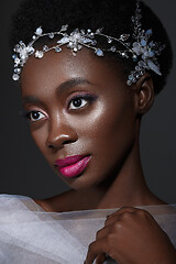 Image showing Beautiful black girl with crystal wreath