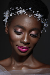 Image showing Beautiful black girl with crystal wreath