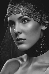 Image showing Beautiful girl with black lace veil