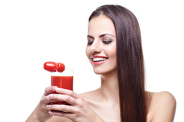 Image showing girl with cherry tomatoes and juice 