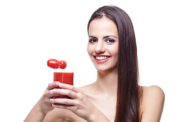 Image showing girl with cherry tomatoes and juice 