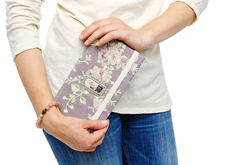 Image showing beautiful scrapbooking folder in woman hand