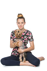 Image showing Girl with yorkie dog