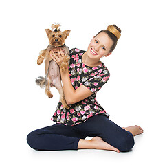 Image showing Girl with yorkie dog