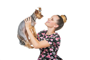 Image showing Girl with yorkie dog