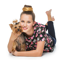 Image showing Girl with yorkie dog