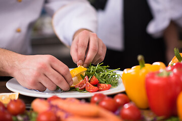 Image showing chef serving vegetable salad