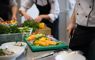 Image showing team cooks and chefs preparing meals