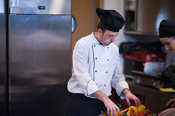 Image showing chef serving vegetable salad