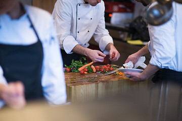 Image showing team cooks and chefs preparing meal