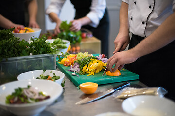 Image showing team cooks and chefs preparing meals