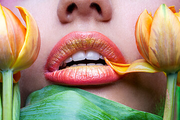 Image showing girl with orange lips