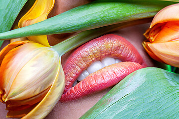 Image showing girl with orange lips