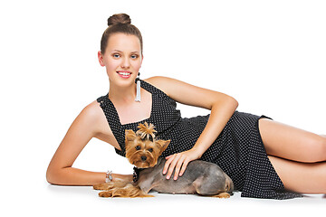 Image showing Girl with yorkie dog