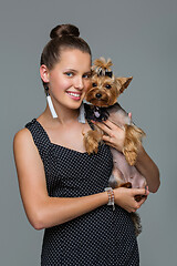 Image showing Girl with yorkie dog