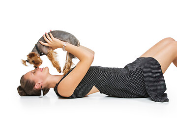 Image showing Girl with yorkie dog