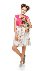 Image showing Girl with yorkie dog