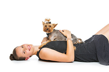 Image showing Girl with yorkie dog