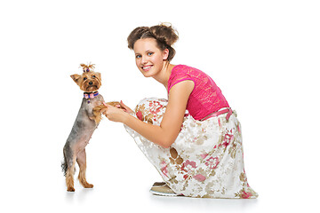 Image showing Girl with yorkie dog