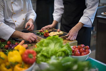 Image showing team cooks and chefs preparing meal