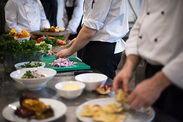 Image showing team cooks and chefs preparing meal