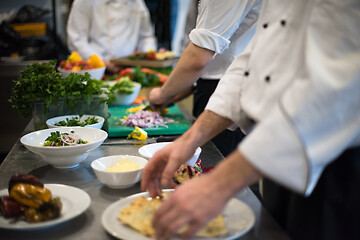 Image showing team cooks and chefs preparing meal